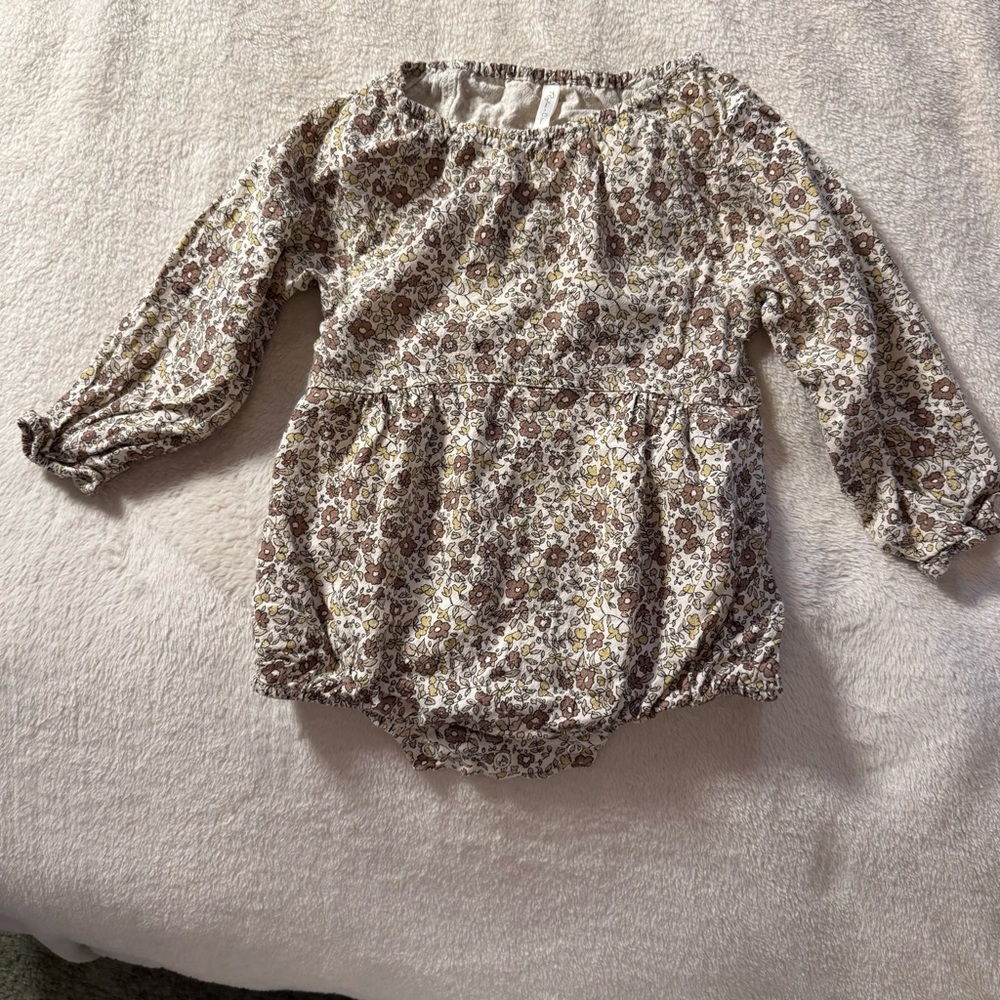 Rylee + Cru Floral Baby Romper in Cream and Brown